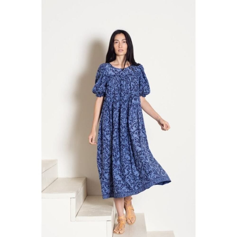 Natalie Martin Silk Blue Floral Midi Dress – Women’s Size S
